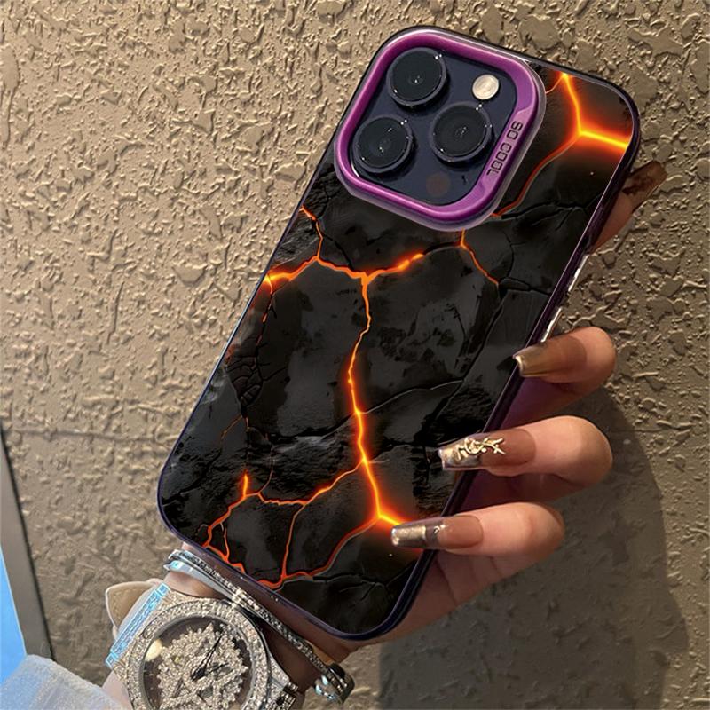 Creative Mountain Magma Lightning Electroplate Silver IMD Case For iPhone 16 15 14 Pro Max 11 12 13 Pro 7 8 Plus 16E X XR Cover