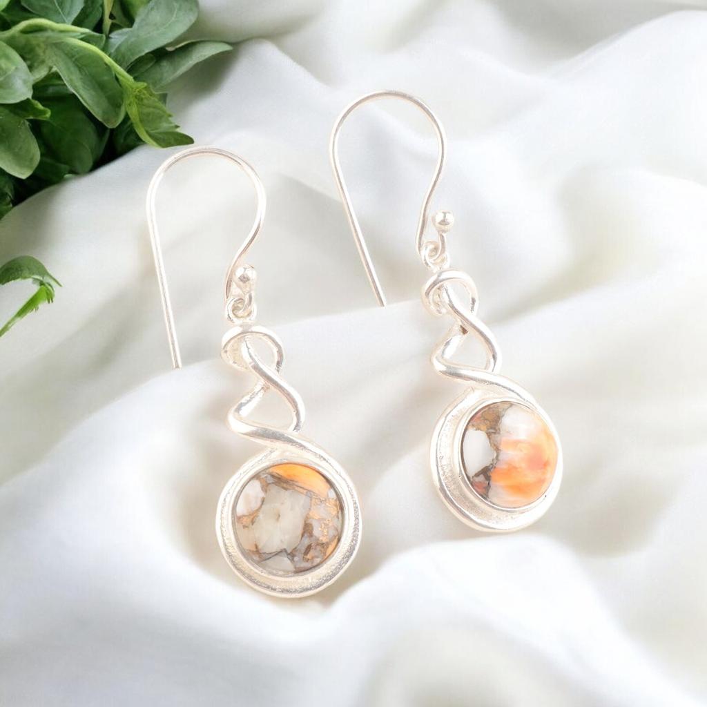 Genuine Orange Copper Turquoise 925 Sterling Silver Handcrafte Jewelry Earrings CE-14-45