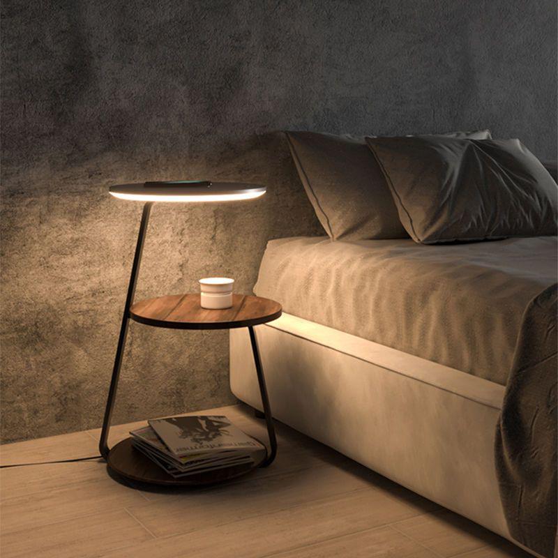 Wireless Charging Floor Lamp with Integrated Bedside Table - Creative Living Room and Bedroom Storage Solution