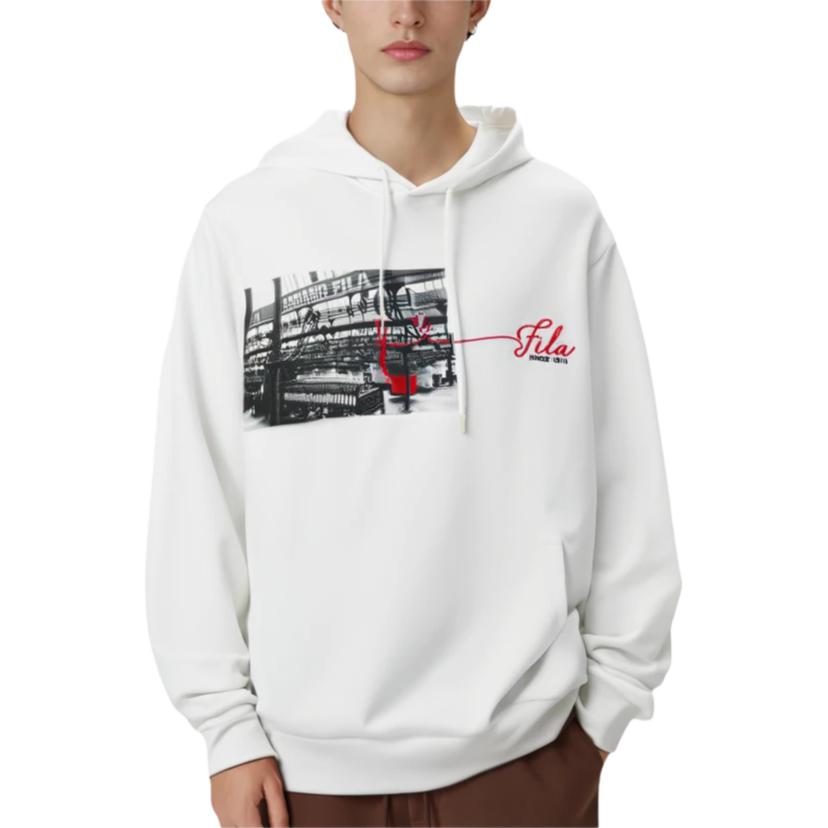 Fila Printed Loose Fit Hoodie Men Hoodies White F11M111219F-WT