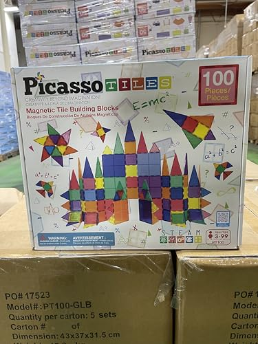 PicassoTiles 100 Piece Set 100pcs Magnet Building Tiles Clear Magnetic 3D Blocks Construction Playboards, Creativity Beyond Imagination, Inspirational