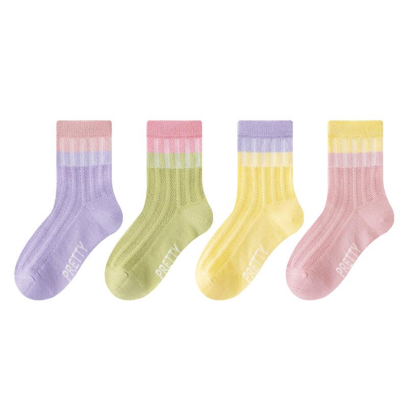 4Pairs/Set Kids Candy Socks Summer Mesh Thin Cotton Socks Sweet Cute Soft Cozy Breathable Socks For Girls