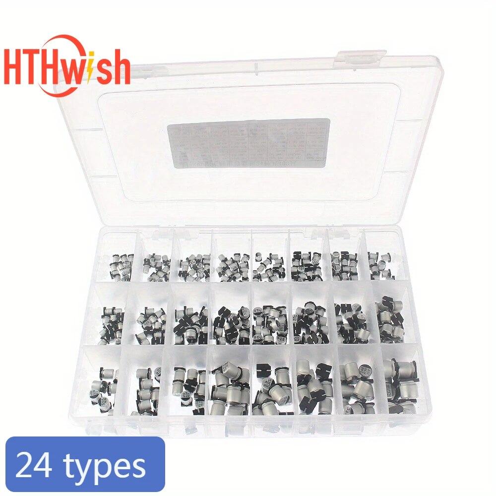 

24 типи 1 мкФ-1000 мкФ SMD для поверхневого монтажу Алюмінієвий електролітичний конденсатор Комплект асортименту 400 шт. Електронний комплект DIY