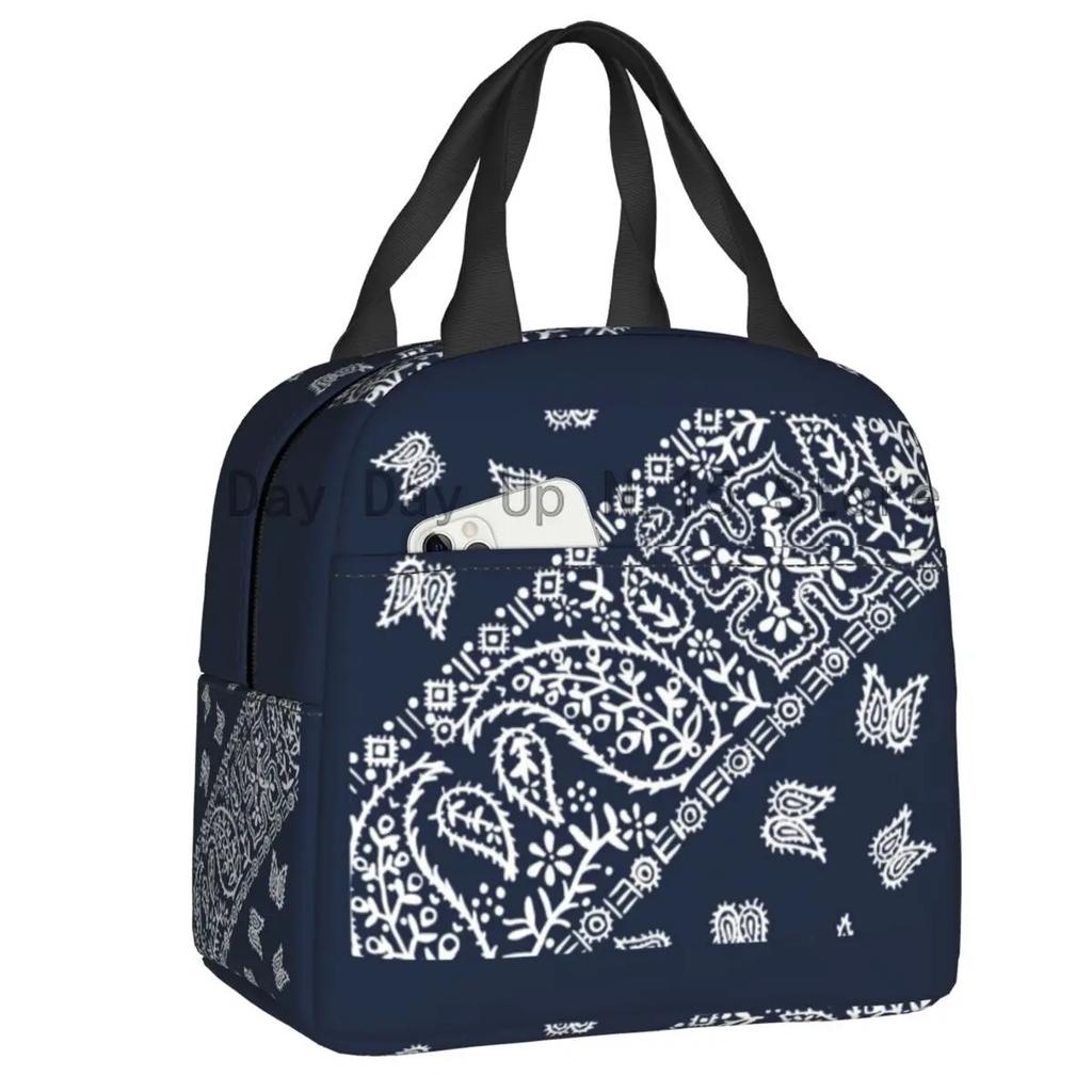 Schwarzweiß Paisley Chicano Bandana Stil Tragbare Lunchbox Damen Wasserdicht Kühler Thermisch Lebensmittel Isoliert Lunchtasche Schule