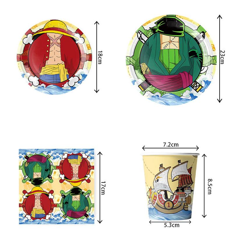 Anime One Piece Disposable Tableware Birthday Party Decoration, Cartoon Luffy Zoro Tableware Tablecloth Balloon Party Supplies