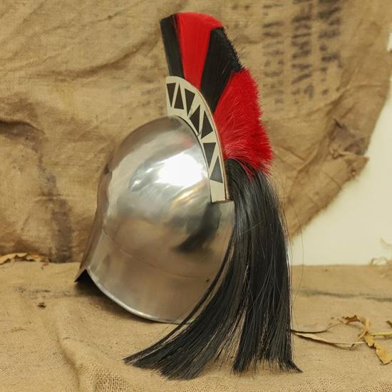 Handmade Greek Corinthian Helmet  Silver Spartan Warrior Armor  Plume Crested Cosplay Prop