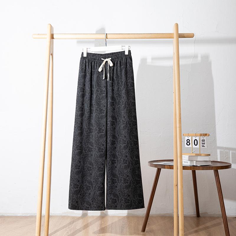 Damskie spodnie z szerokimi nogawkami w stylu retro z nadrukiem Jesień Zima Nowy styl europejski Żakardowe Wysoki stan Wyszczuplające Luźne Codzienne Długie spodnie