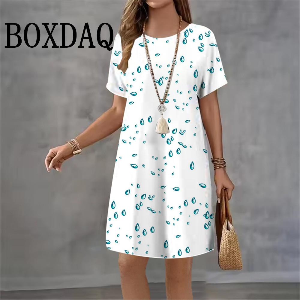 Beach Print Women Dresses Fashion 2026 New Short Sleeve Summer Elegant Loose Casual 3D Print Ladies Dress