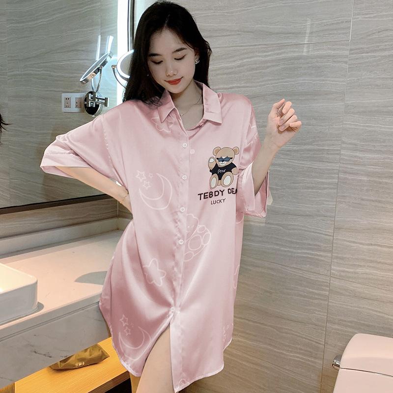 

Light Pink Sexy Nightdress Women S Summer Thin Pure Desire Pink Short-Sleeved Pajamas Spring And Summer Loungewear L