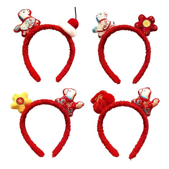 Yousheng 2026 Year of Horse Headband Plush Soft Comfortable Bright Red Hair Hoop 2026 Zodiac Hair Accessory Festive Joyful Decoration