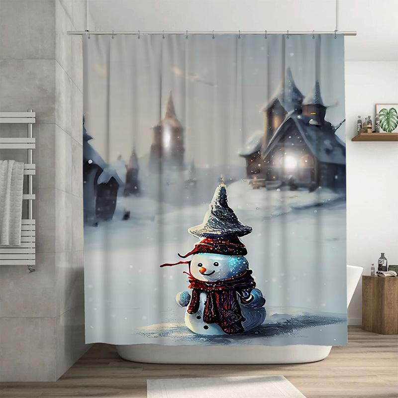 

Tuniu Charming Winter Wonderland Snowman Bathroom Shower Curtain Set Festive Holiday Decor Waterproof Fabric Backdrop W60H190(CM)-1 Pcs