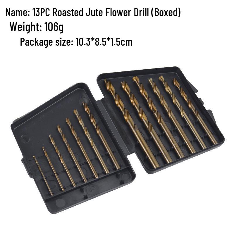 13-Piece Yellow Jute Drill Bit Set: 1.5-6.5mm Straight Shank in Plastic Box