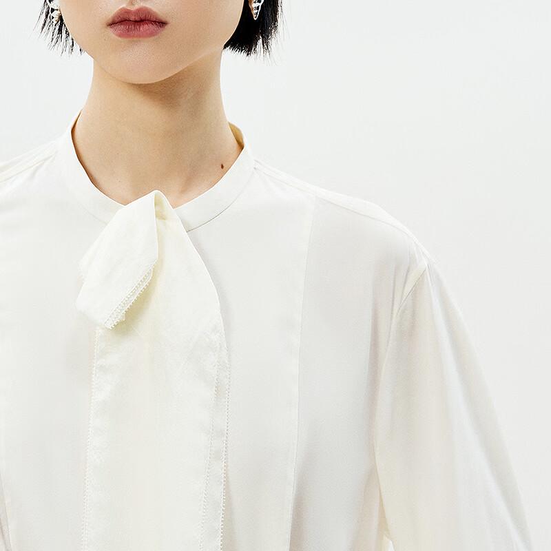 LESS 2025 Spring Loose-Fit Long Sleeve Stand-Collar Silk Blend Shirt