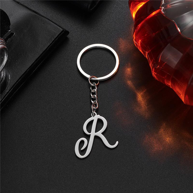 Fashion DIY A-Z Initials Metal Keychains Holder Pendent Key Chain Women Car Key Ring Simple Letter Name Keyrings Party Gift
