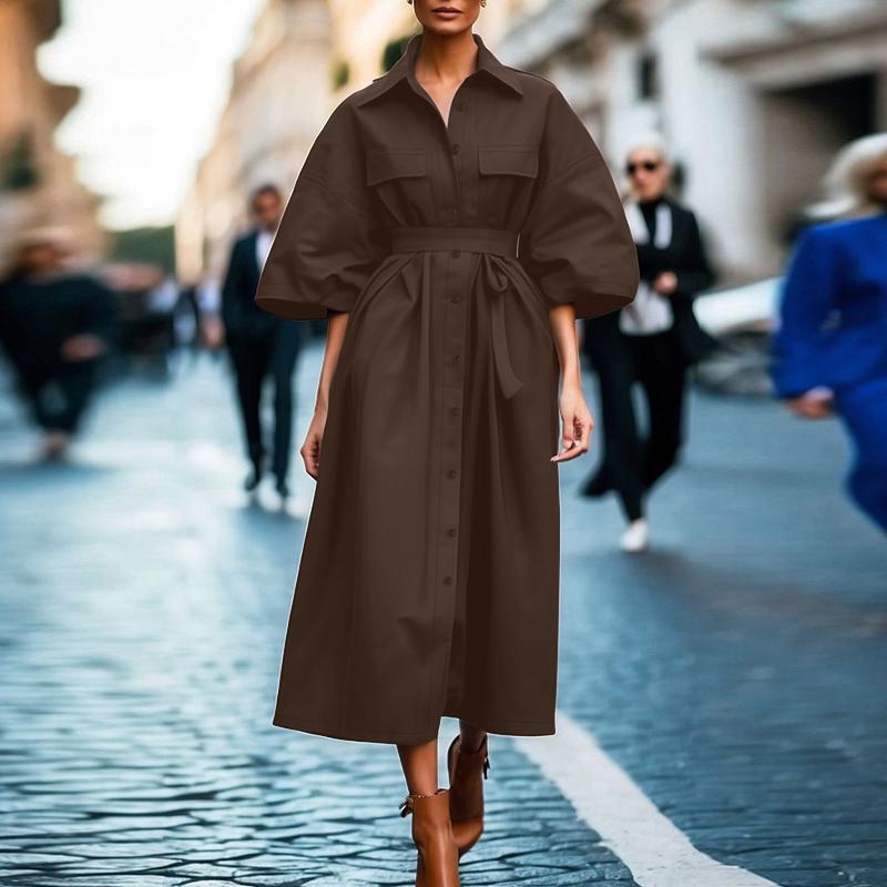 ZANZEA Women Casual Turn Down Collar Loose Half Sleeve Dress