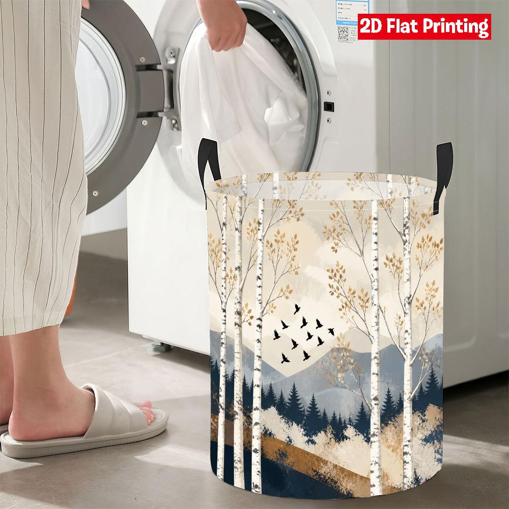 Collapsible Laundry Basket Large Round Waterproof Fabric Hamper Dirty Clothes Storage Bin Toy Organizer with Handles