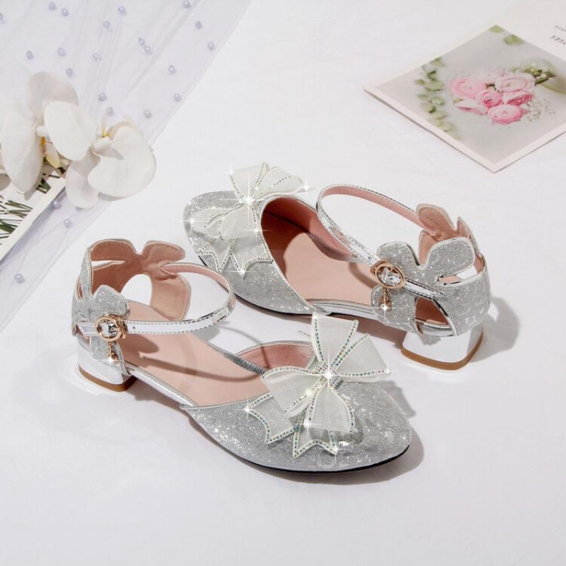 Summer children's sandals women's new middle-aged and older children's sandals student bow high-heeled princess shoes buckle girls' sandals