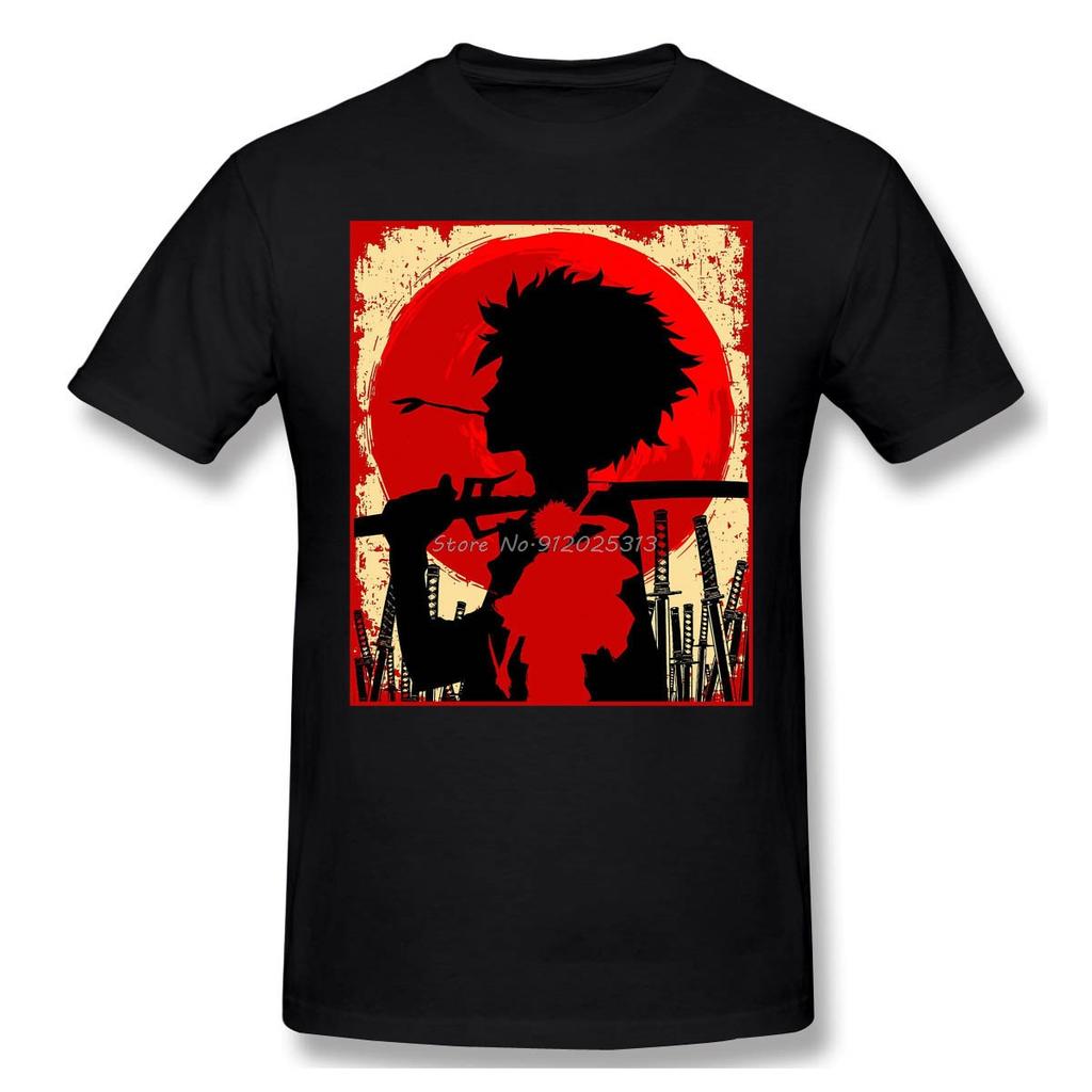 High Quality Unisex Samurai Champloo Funny Anime Unisexga Black Tshirt Samurai Sunset Mugen Pure Cotton Tees Harajuku Daily Life