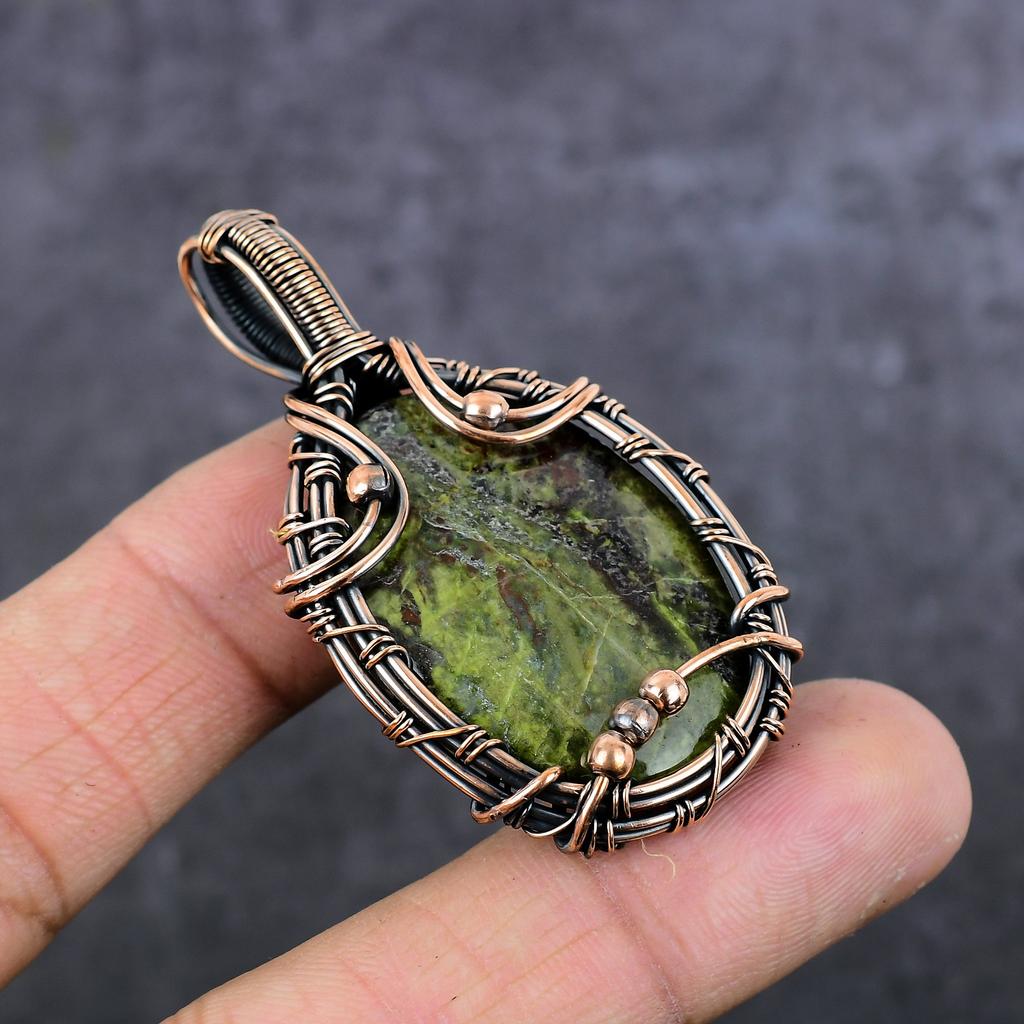 Dragon Jasper Gemstone Handmade Copper Wire Wrap Jewelry Pendant 2.29" l9O13