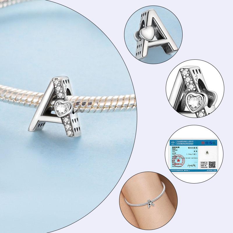 New 925 Silver Charm Beads 26 Letter Alphabet A-Z Charm Fit Original Charms Bracelet DIY Birthday Jewelry Gift Making