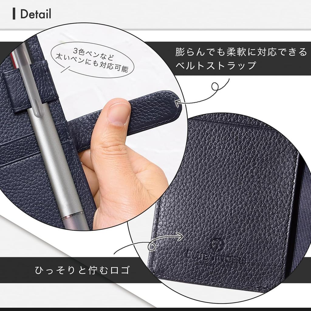 A6 Size Notebook Genuine Holds 2 Pen Sticky Business Bookmark Included NC5 [BLUE SINCERE] Cover, Leather, Books, Holder, Pocket, Cards, Notes, Cards,