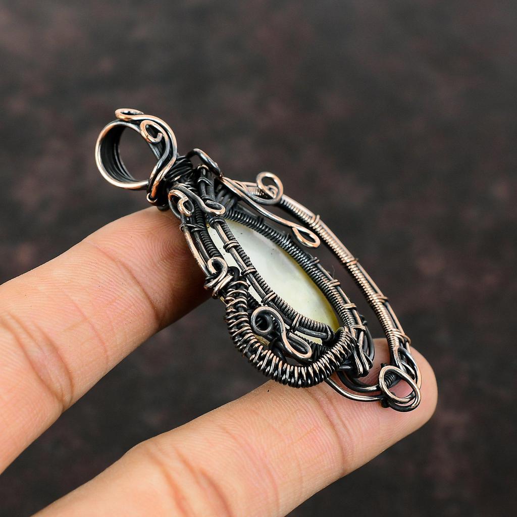 Mother Of Pearl Pendant Copper Wire Wrapped Pendant Elegant Pendant Handmade Copper Jewelry Gemstone Pendant Gift For Her Wire Wrap Jewelry