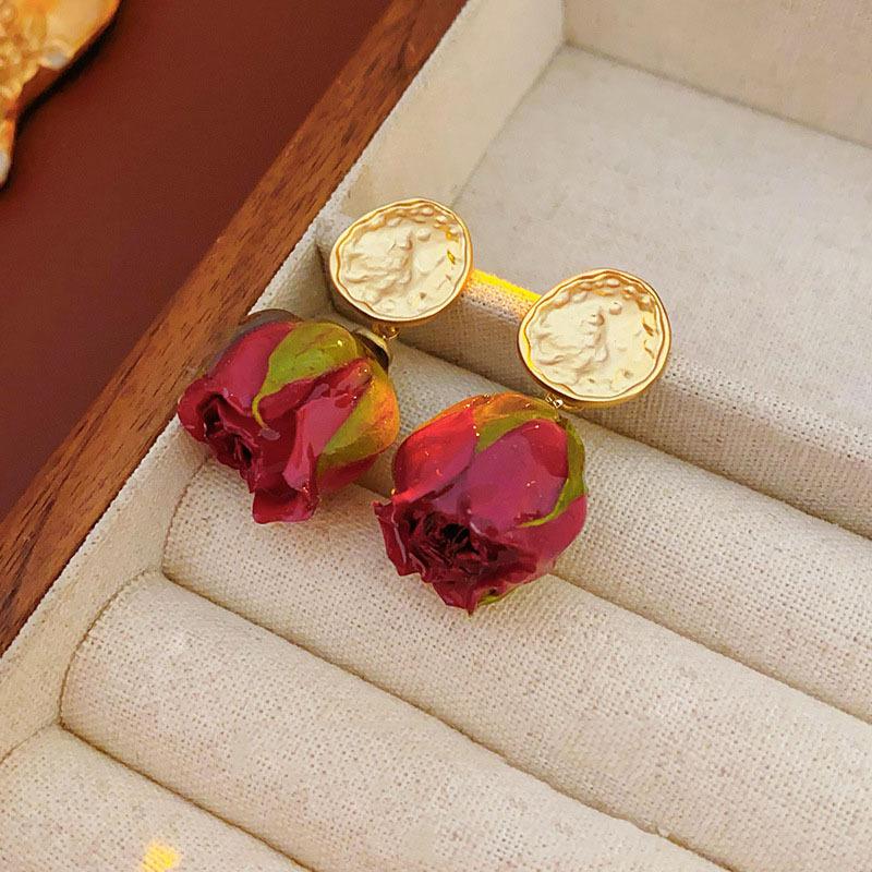 Серьги-гвоздики с настоящими засушенными цветами и бутонами, серебряная игла, модные, элегантные, универсальные