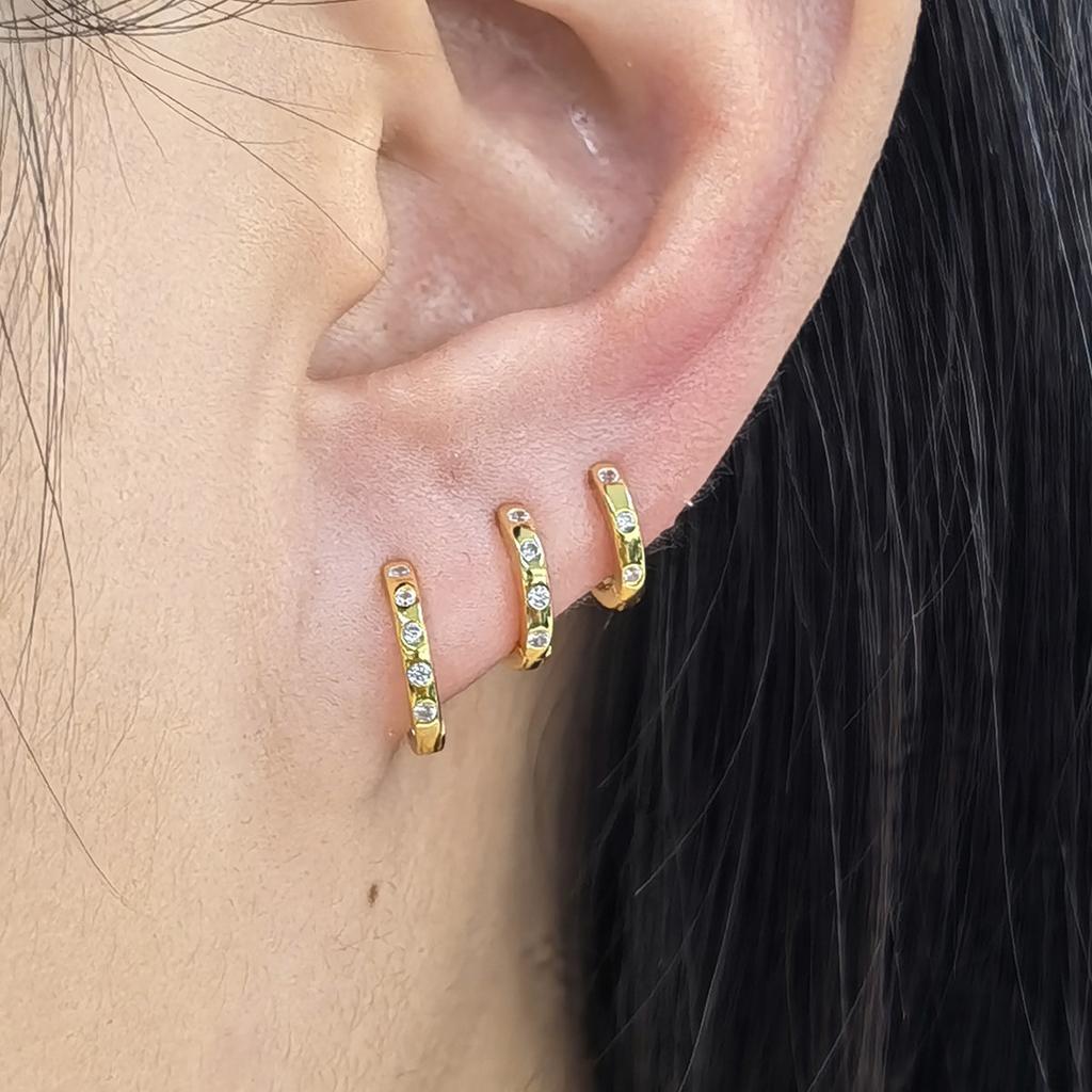 New Fashion 925 Sterling Silver Simple Zircon Round Multiple Size Gold Plated Hoop Earrings for Women Fine Jewelry