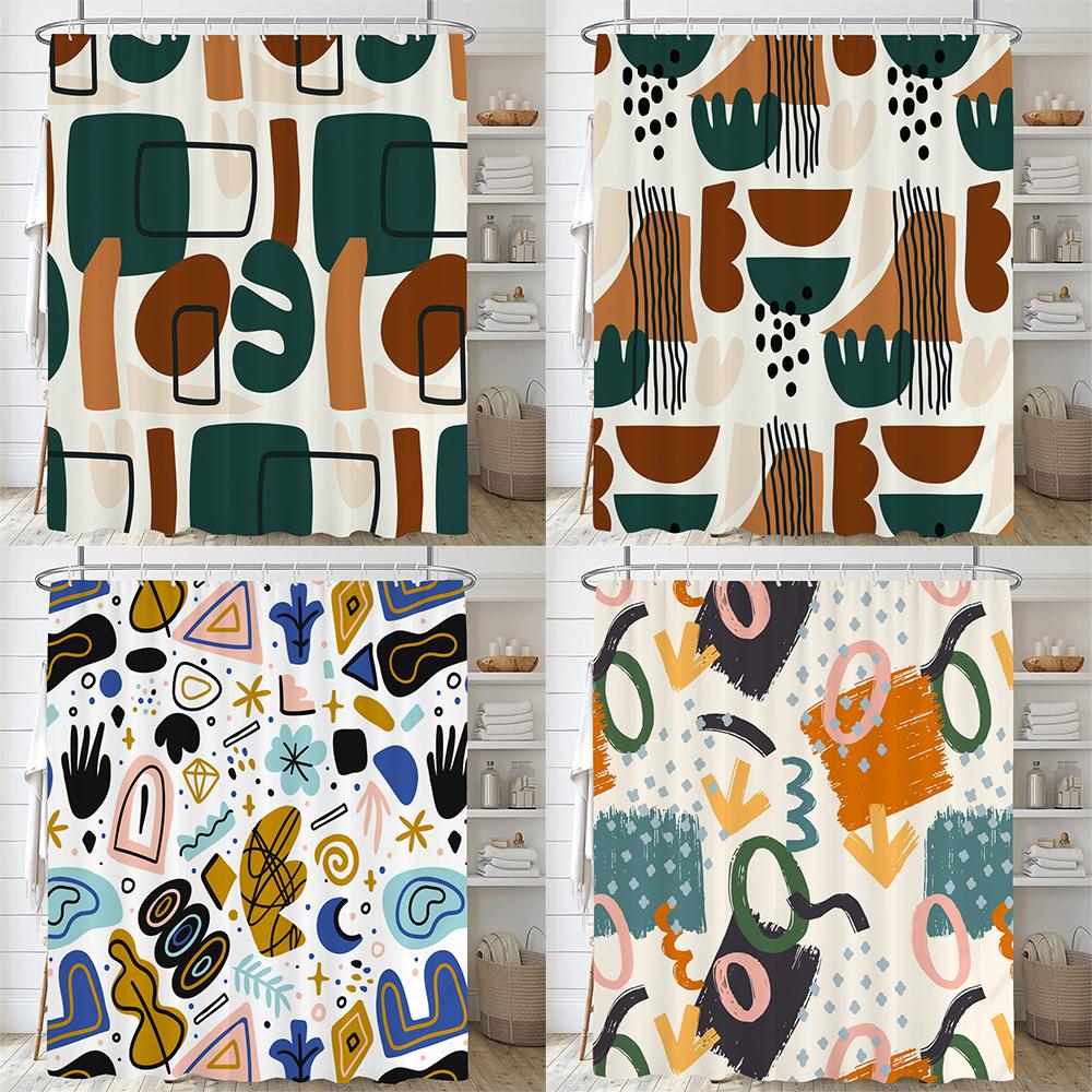 Modern Abstract Print Shower Curtain Bathroom Fabric Polyester Waterproof Minimalist Line Shower Curtains Bath Decor with Hooks