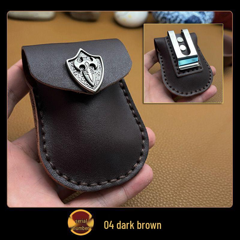 Multifunctional Crazy Horse Leather Case: Steel Clipboard, Key Bag, Glasses Holder, Lighter Pouch