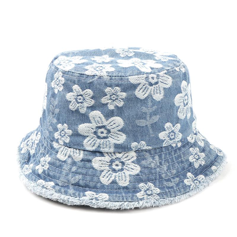 Spring And Summer Outdoor Embroidered Denim Fisherman Hat Retro Bucket Hat Sun Protection Hat