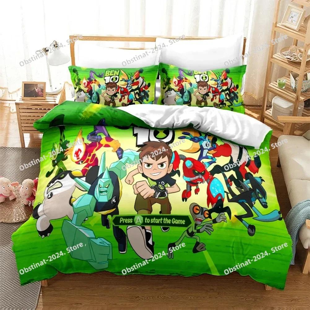 3D Cartoon Ben10 Bedding Set Print Bed Set With Pillowcase Bed Duvet Cover Soft Single Double Queen Super King Size Home Textile