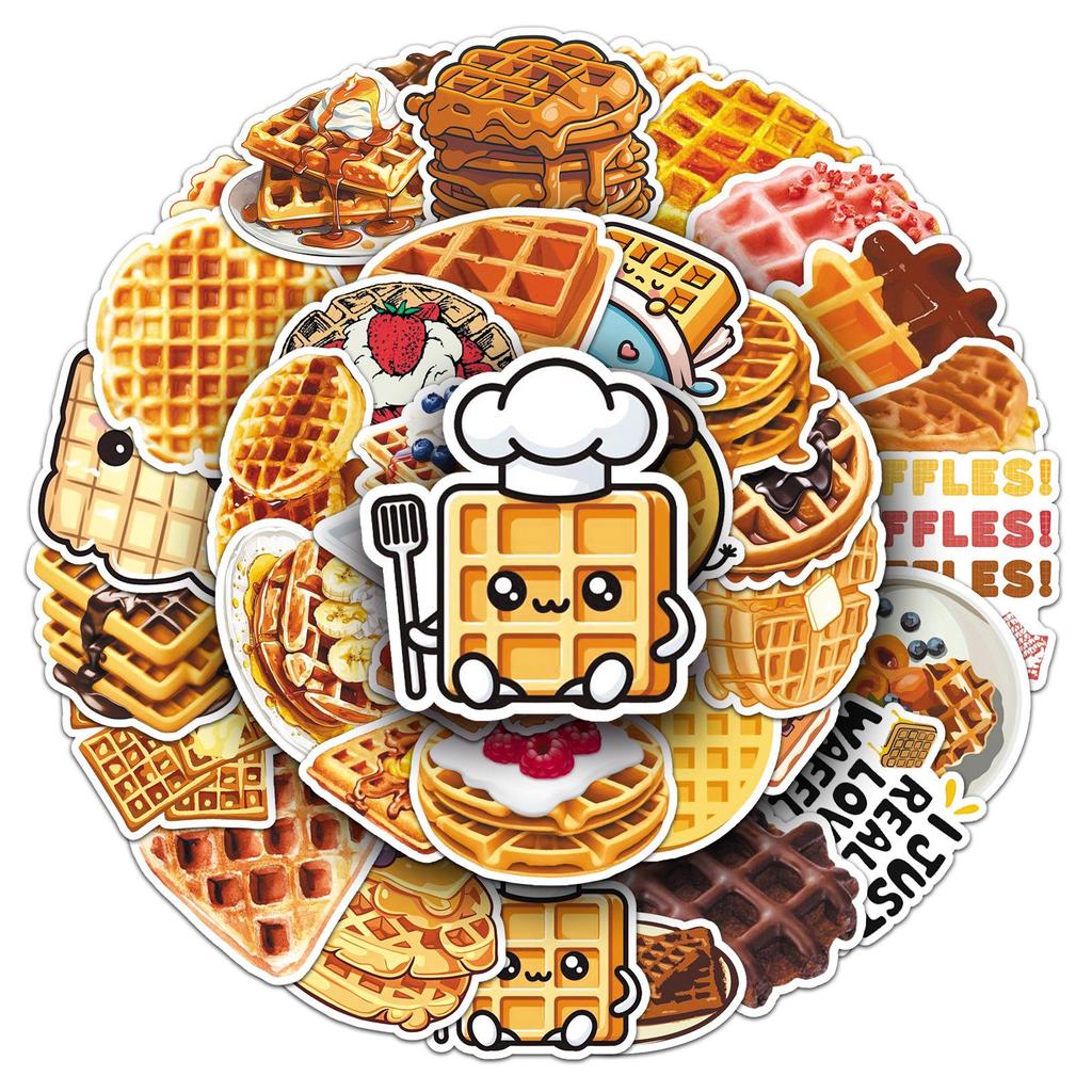 50 Creative Waffle Food Stickers for Notebooks & Power Banks - No Cutting Needed