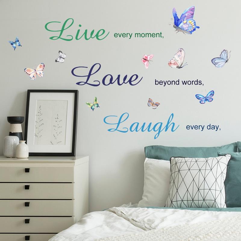 Neue inspirierende englische Schmetterlings-Wandaufkleber für Gäste, Hintergrund, Wanddekoration, Schmetterlinge, Kunstaufkleber, Wohnzimmer-Schlafzimmer-Dekoration