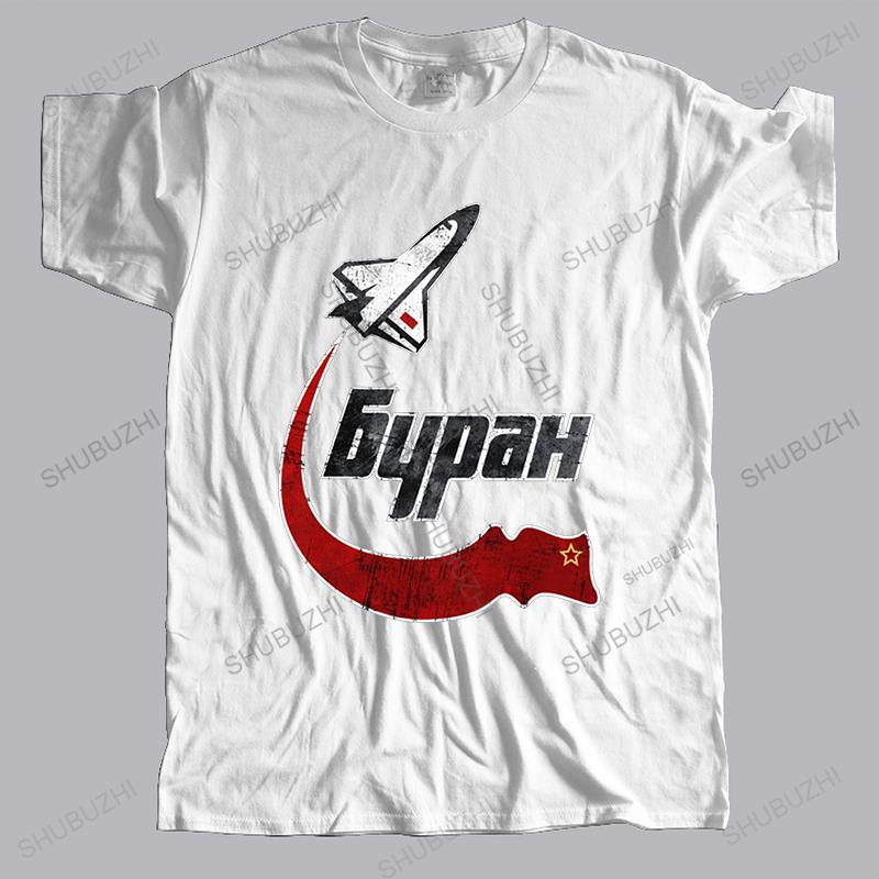 Soviet Union USSR CCCP Buran T Shirt Men Pure Cotton Awesome Tshirt Oneck Short Sleeved Vintage Space Shuttle Emblem Tee Tops