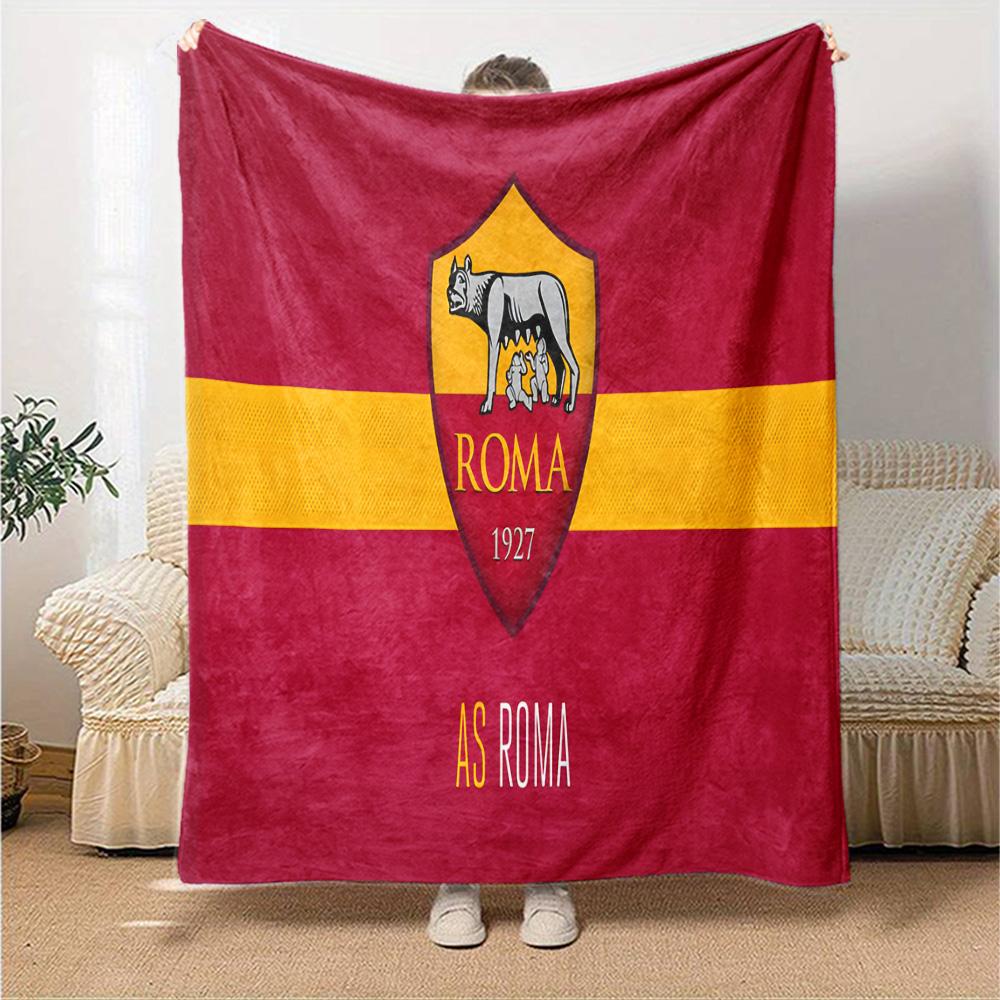 Coperta in Flanella con Emblema AS Roma, Morbido Poliestere, Design Moderno, Per Tutte le Stagioni, per Campeggio, Viaggi, Regali per Feste o Compleanni