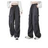 Women's Light Grey High-Waisted Strappy Overalls - Spring/Autumn Wide-Leg Pants with Large Pockets, Casual Sportswear