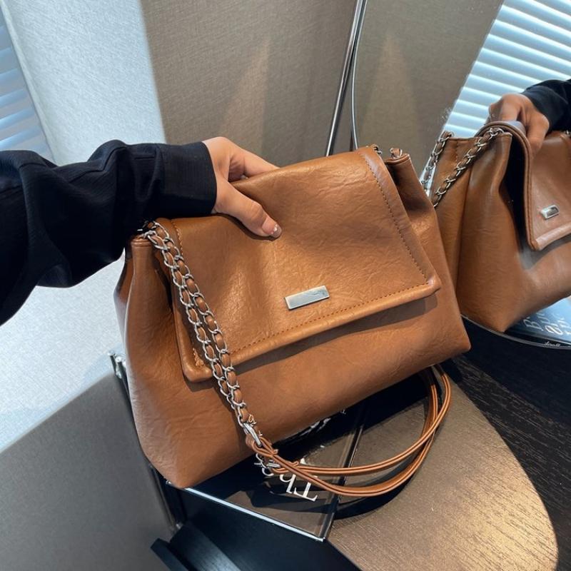 

Высококачественная женская сумка через плечо с цепочками из искусственной кожи, модная дизайнерская женская сумка-мессенджер, новая роскошная женская сумка через плечо большой емкости коричневый