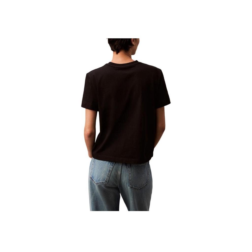 Calvin Klein Jeans Autumn Winter Solid Color Simple Embroidered Letter Round Neck Short Sleeve Regular T-Shirt Women Tops Space-Black 40WH105-UB1