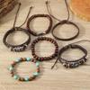 Retro European & American Hexagonal Multilayer Leather Bracelet Set - 6 Pieces