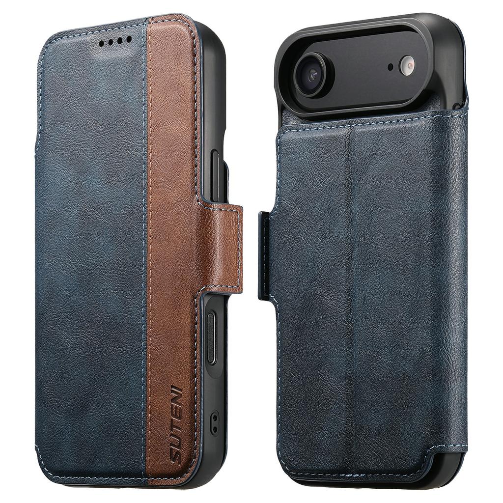 SUTENI Q-07 For iPhone 17 Air Case Magnetic Color Splicing Cowhide Texture Leather Cover
