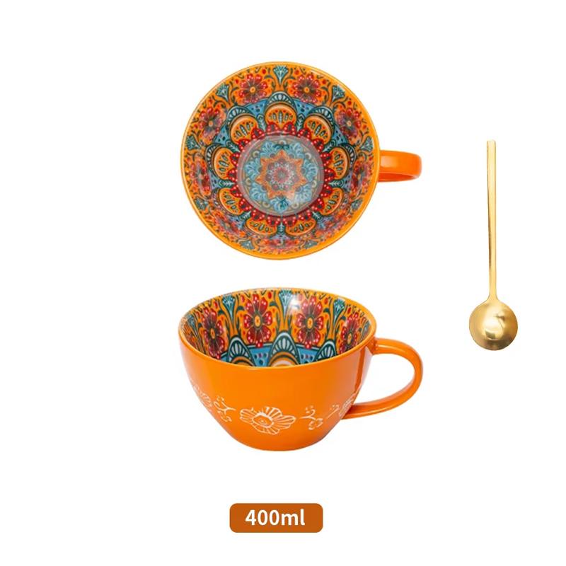 

Керамическая чашка для завтрака в стиле бохо, красивая чашка для овсянки, большая емкость для воды, чашка для молока и кофе, пригодная для разогрева в микроволновой печи