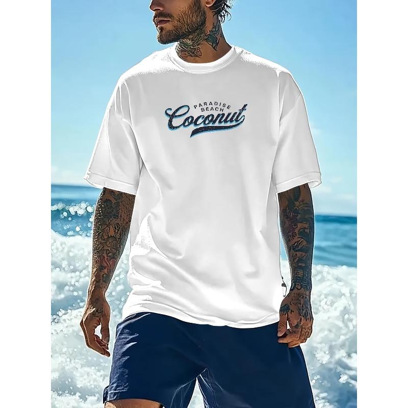 Men S Heavyweight T-Shirt, Summer Men S Pure Short Sleeve Trendy Cool Print S белый