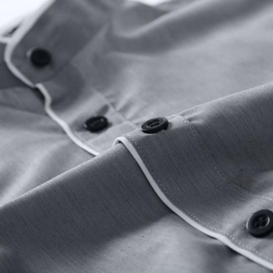 Men Shirt Business Single-breasted Stand Collar Formal Contrast Color Line Autumn Shirt for Work