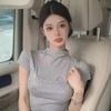 Sweet Ballet Style Bow Half-High Neck Short Sleeve Women's Summer Slimming Top