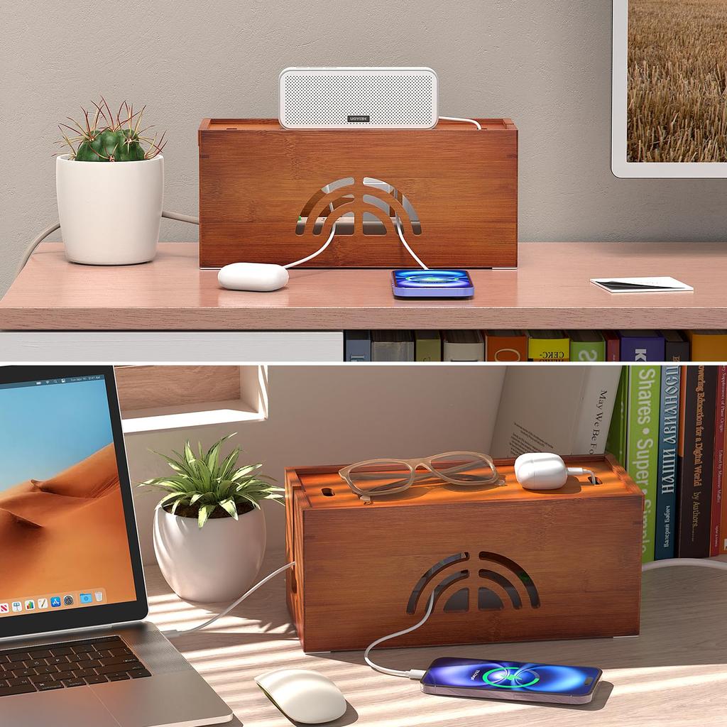 Pezin Hulin Cable Storage Power Tap Bamboo Outlet Width 30 X Depth 13 X Height 13 Can Store Outlets Up To No Assembly Easy To Brown & Box, Storage,