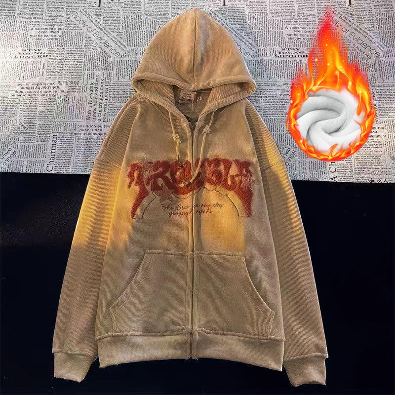 Women’s Vintage Star Corduroy Hooded Jacket - Trendy Loose Fit for Spring & Autumn