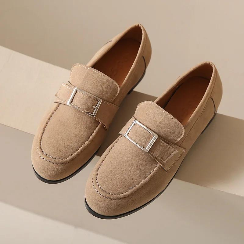 Neue Schuhe mit runder Spitze für Damen, lässig, im britischen Stil, Retro, aus weichem Leder, für den täglichen Gebrauch, schlicht, mit Schnalle, flache Schuhe, Zapatos De Mujer