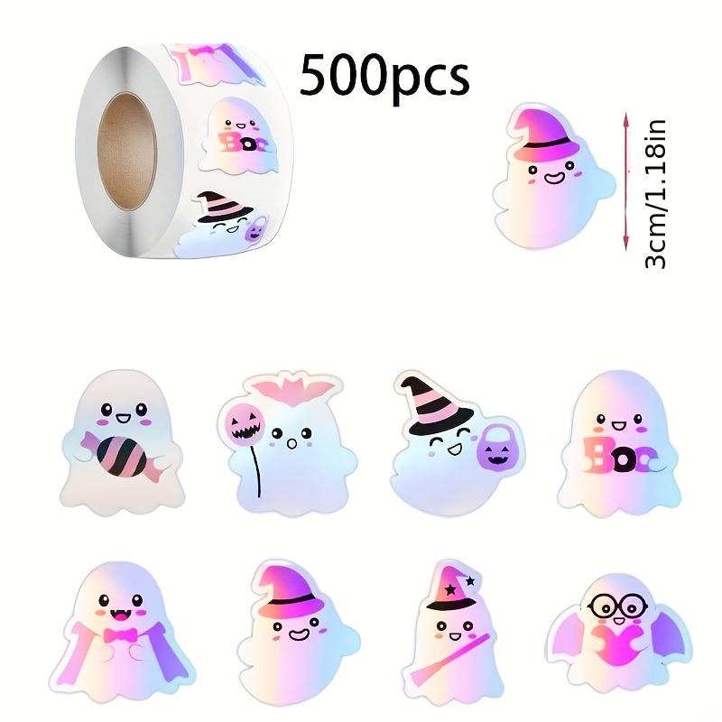 Vibrant Rainbow Colors & Iridescent Sheen Halloween Stickers -  Spooky Designs- Durable Paper Adhesive Labels for Gift Wrapping