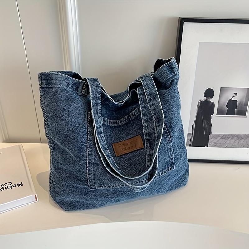 Vintage Denim Umhängetasche, Retro Handtasche mit großer Kapazität, Modische Tragetasche für Schule, Arbeit, Shopping